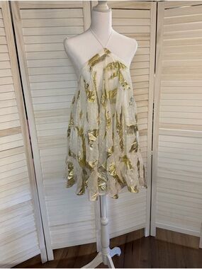 Anthropologie Mini Dress halter dress Gold Metallic Foil Sz S